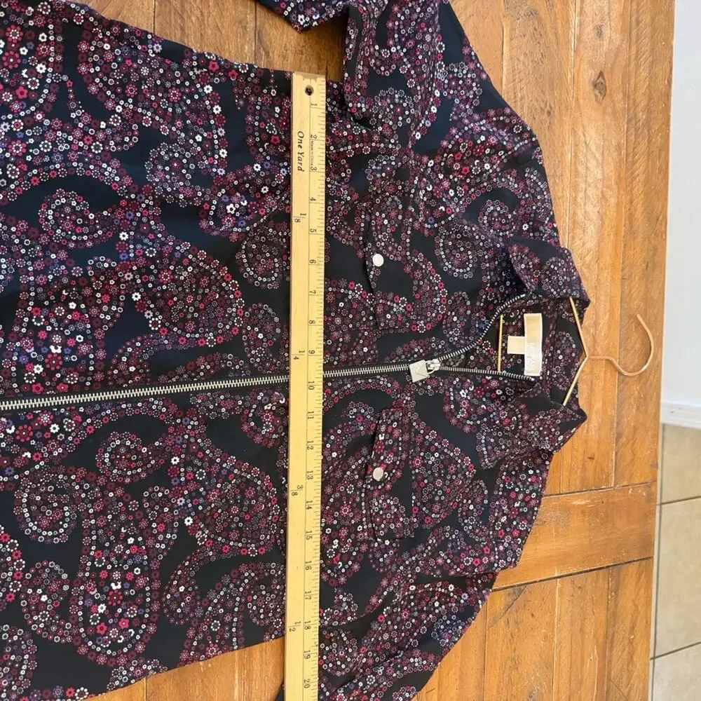 Michael Michael Kors Black and Red Floral Zip-Up Shirt - Picture 6 of 6